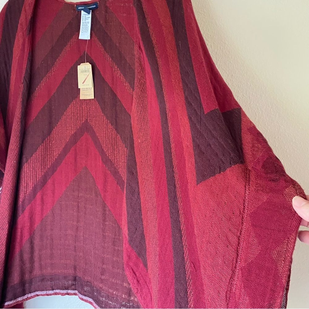 American Eagle Striped Poncho Open Cardigan, OS Red Black, Southwestern, Western - Picture 3 of 7